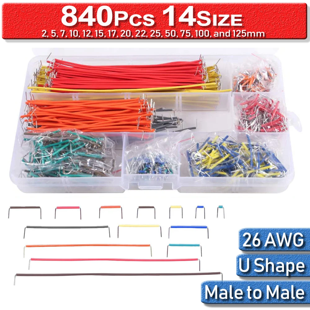 

Kit For Arduino 14Size Solderless 840Pcs 26AWG Breadboard Cable M-M Jumper Dupont Wire U Shape 2-125mm PCB Lead For Arduino
