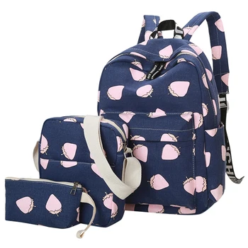 

Children School Bags for Girls Cute Canvas Backpack School Bags 3Pcs/Set Shoulder Bags Pencil Case School Backpacks