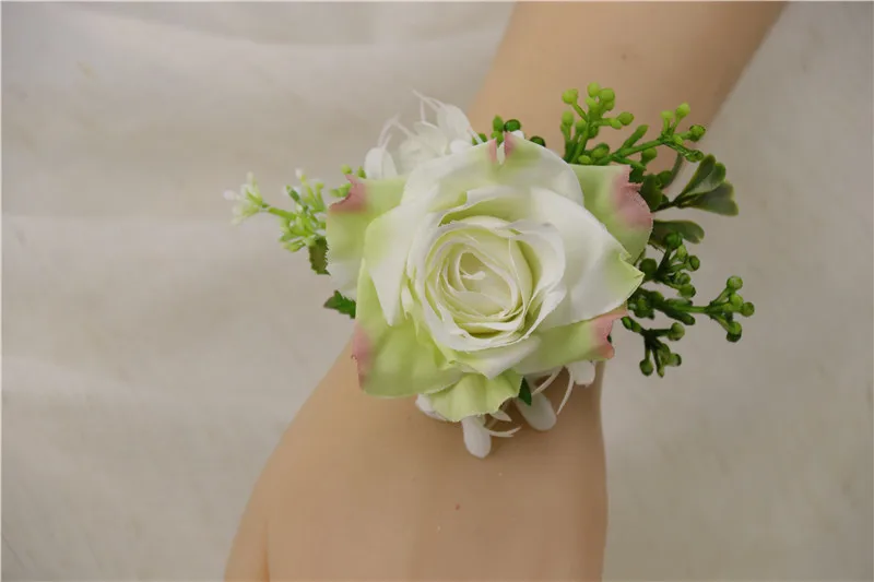 O Wrist Flower YO CHO Свадебный планировщик розы Искусственный шелк цветок на запястье корсаж браслет жених бутоньерка белый свадебный для мужчин свадебные цветы - Цвет: O Wrist Flower