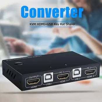 

USB HDMI KVM Switch Box Converter Splitter Practical and Durable Metal Shell for 2 PC Sharing 4K Monitor Printer Switcher