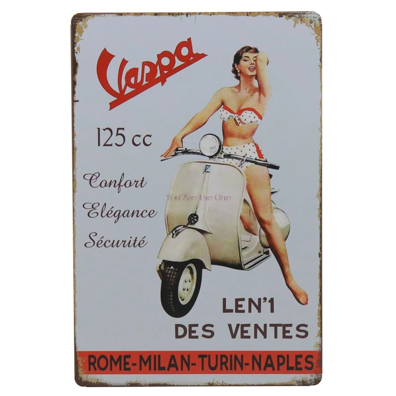 Carteles Vespa моторная металлическая жестяная вывеска Автобус Бар деревенская
