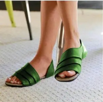 

Slip-On Flat With Plus Size Gladiator Sandals Women Basic Rome Sandals Cover Heel Solid Shallow Casual Bohemian Shoes