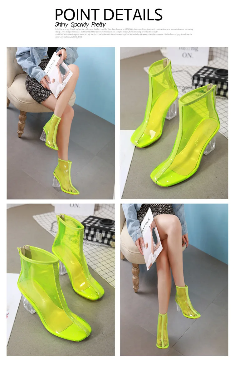 Azmodo/летние босоножки из ПВХ на толстом квадратном каблуке 9 см; женские туфли-лодочки на высоком каблуке из прозрачного пластика с застежкой-молнией на лодыжке