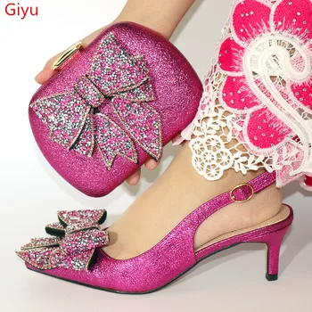 

doershow nice Italian Shoes With Matching Bags Set Italy African Women's Party Shoes and Bag Sets fuchsia Women shoes!HKK1-14