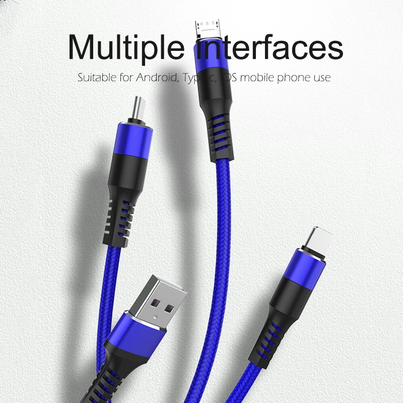 3 в 1 USB кабель для смартфона 2.5A Быстрая зарядка Micro usb кабель для type C iOS зарядное устройство для Android шнур нейлоновый провод