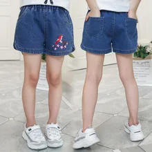 Летние джинсовые шорты для девочек, популярные детские шорты в Корейском стиле с героями мультфильмов для девочек, летняя одежда