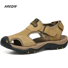 AREQW/Повседневные мягкие сандалии; Мужская обувь из натуральной кожи; новые летние мужские сандалии больших размеров; модные мужские сандалии; шлепанцы