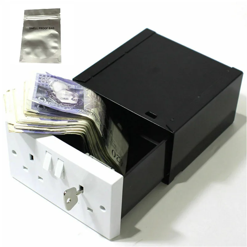 

Imitation Double Plug Socket Wall Safe Security Secret Hidden Stash Box Covert Diversion Safe with a food grade smell proof bag