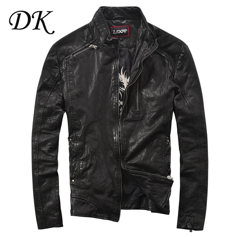 

Men's Slim Collar New Short Genuine Leather Sheepskin Leather Jacket Coat Male Korean Youth Locomotive