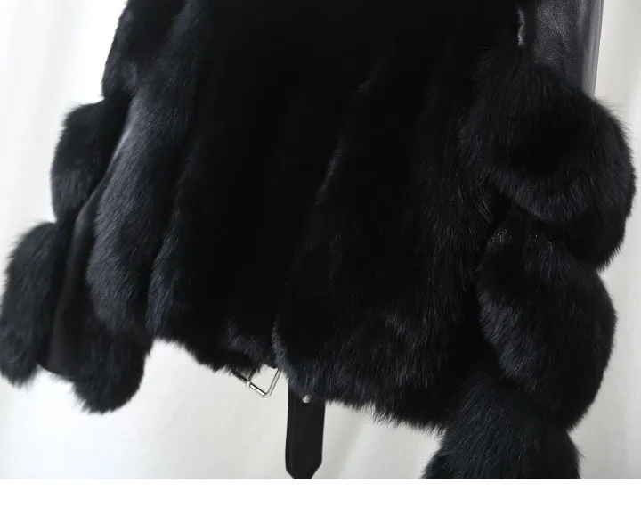 Winter New Fashion women Motorcycle coat with belt real Fox Fur Jacket Woman whole fox Fur short Coat