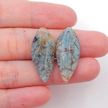 

Fashion Semi-precious stones, Jewelry accessories Carved Leaves ocean jasper woman Earring pair,21X11X4mm，3.6g