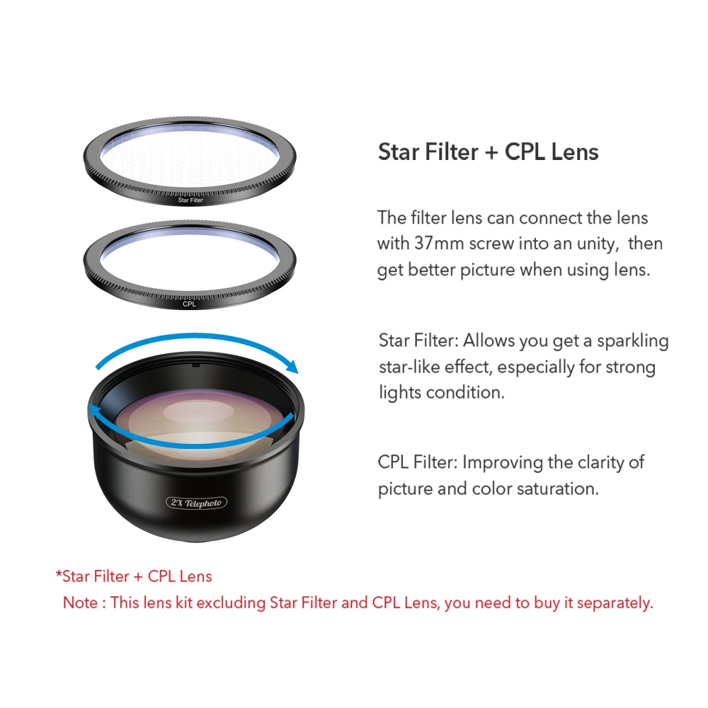 APEXEL HD 2X Telephoto Lens Phone Camera Lens Telescope Lens With CPL Star Filter For iPhone Samsung Android All Smartphones 4