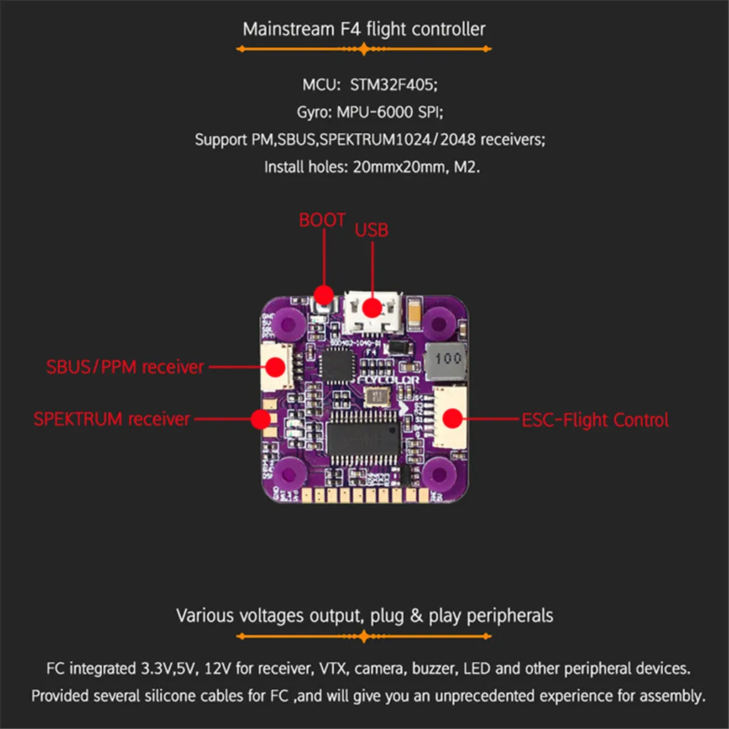 Flycolor Raptor S-TOWER Flytower F4 Контроллер полета Встроенный OSD 20A 4в1 ESC