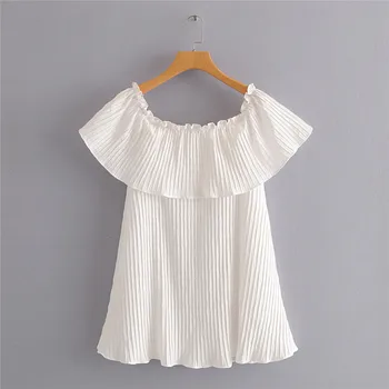 

2020 za new women's summer white blouse loose O-neck sleeveless pleated summer tops casual women's elastic blouse