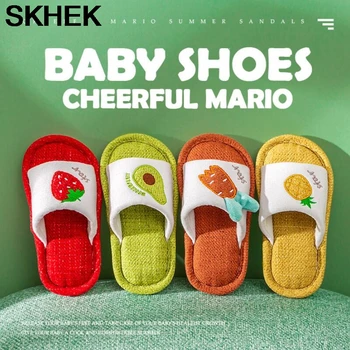

SKHEK Kids Cotton Linen House Soft Slippers For Girls Boys Home Autumn Winter Linoleum Floor Board Lightweight Non Slip Flat PVC