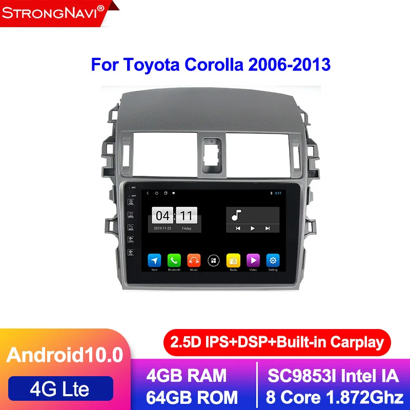 

2Din android 10 Car Radio Multimedia Player For Toyota Corolla E140/150 2006-2013 2 din 4+64G 2.5D IPS screen DSP wifi 4G lte