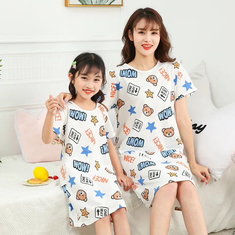 Sleepwear & Robes for baby 100% Cotton Girls Night Dress Children's Pajamas Sleepwear Dresses Nightgown Summer Short Sleeves Cartoon Nightdress Soft Cute cotton nightgowns Sleepwear & Robes