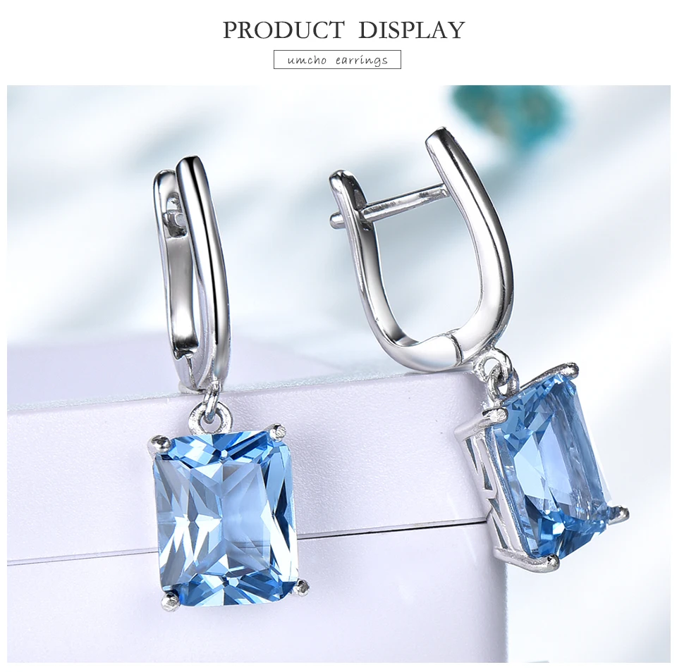 UMCHO &nbsp;Nano Sky Blue Topaz 925 sterling silver earring for women EUJ094B-1-pc   (3)
