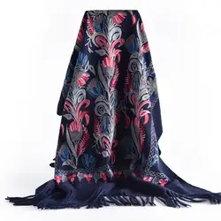 Зима Настоящая Шерсть вышитые шали для женщин твердые кисточки обертывания пашмины для дам теплый модный шарф шарфы палантины 190x70 см