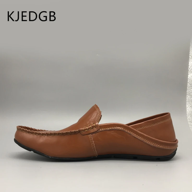 

KJEDGB 2019 Summer Leather Mens Sneakers Mesh Comfortable Flat Men's Shoes Mens Casual Slip-On Shoes Designer Large Size 39-47