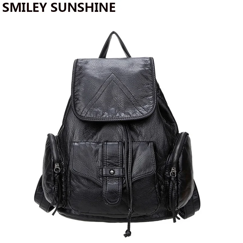 

Black Women Leather Backpack Female Drawstring School Bag Hobo Feminine Backpack For Teenage Girls sac a dos back to school 2020