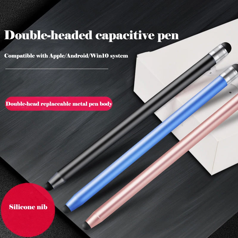 14cm Universal Pencil Double Dual Silicon Head Touch Capacitive Screen Stylus Caneta Capacitiva Pen For Ipad Tablet Smartphone
