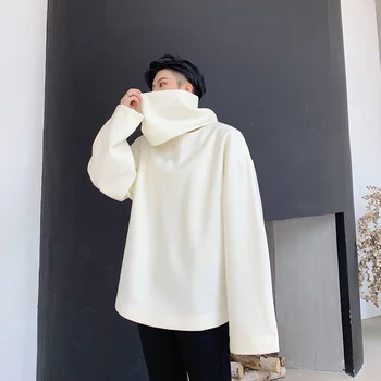 

Men Detachable Turtleneck Woolen Pullover Jacket Sweatshirt Male Streetwear Hip Hop Gothic Winter Loose Thick Casual Hoodie Coat