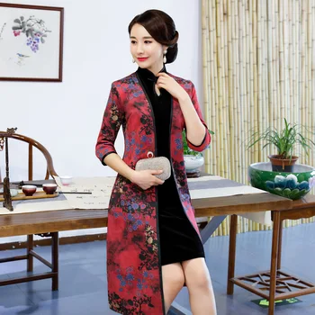 

Chinese Women Aodai Dress Oversize 3XL-5XL Print Flower Velour Qipao Evening Party Gown Sexy Twinset Cheongsam Vestidos Suit