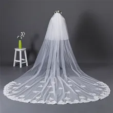 Erosebridal Новое поступление кафедральный собор 350 см Фата невесты кружева по краям фаты Длинные Для женщин, приталенный смокинг, брендовый модный белый свадебный вуаль 2 многослойное