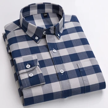 Camicie casual Camicia scozzese a maniche lunghe da uomo in cotone spesso 100% flanella di cotone Comode camicie abbottonate con tasca sinistra 1