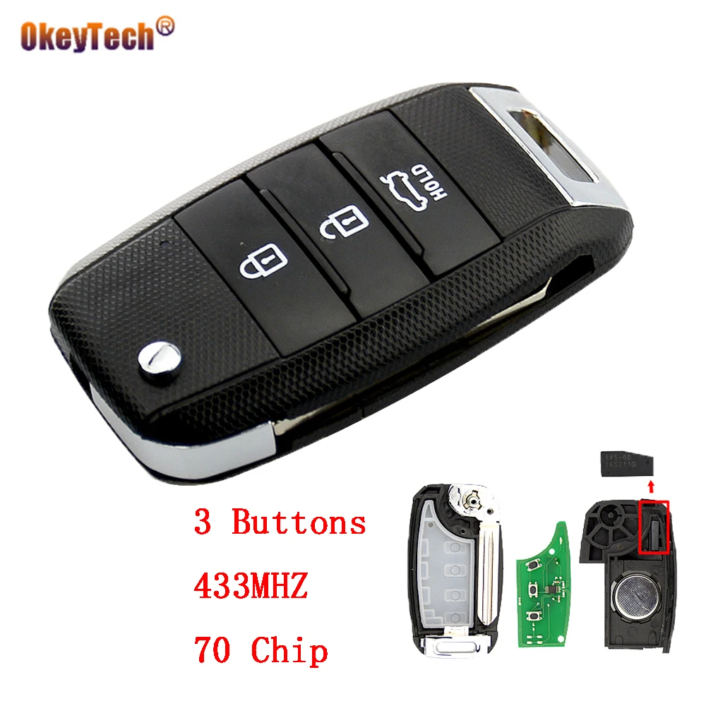 

OkeyTech 433MHZ Complete Remote Control Car Key For Kia K2 K3 K5 Rio 3 Hyundai Avante Flip Folding Auto Key 70 Transponder Chip