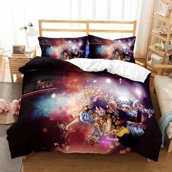 

Anime ONE PIECE Printed Bedding Set Monkey D. Luffy Adventure Travel Pattern Duvet Cover Pillowcases Children Cartoon Bed Sets