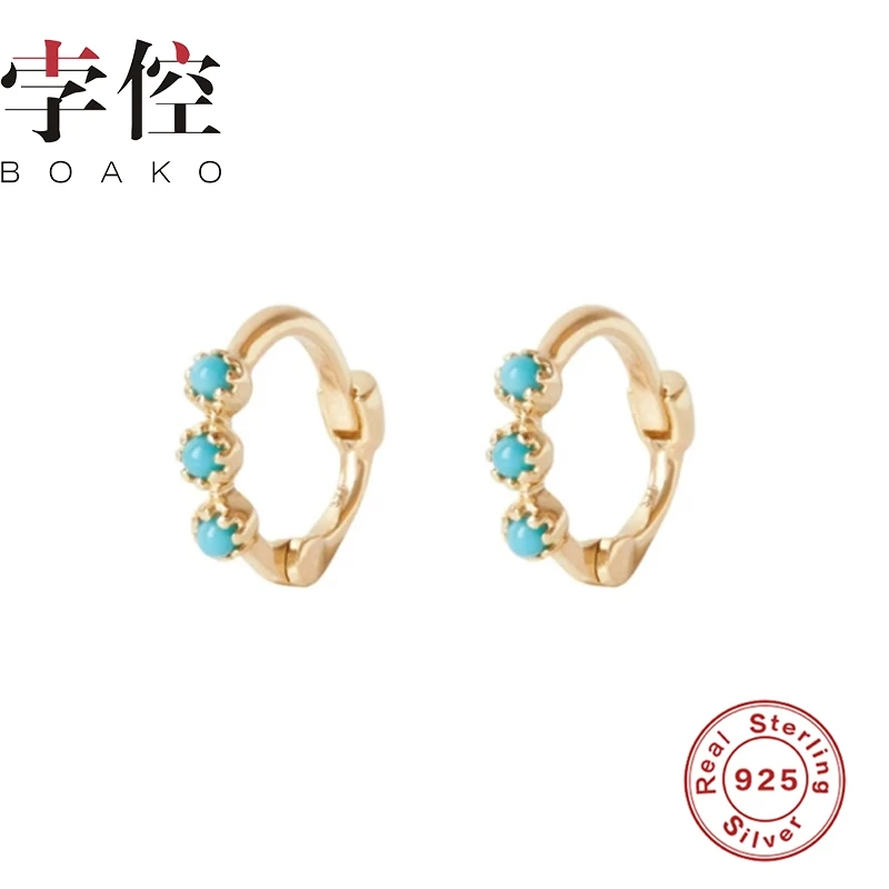 

BOAKO Mini Opal Trilogy Earrings Hoops 925 Sterling Silver Earrings For Women Silver Jewelry Zircon Earring Pendientes Brincos