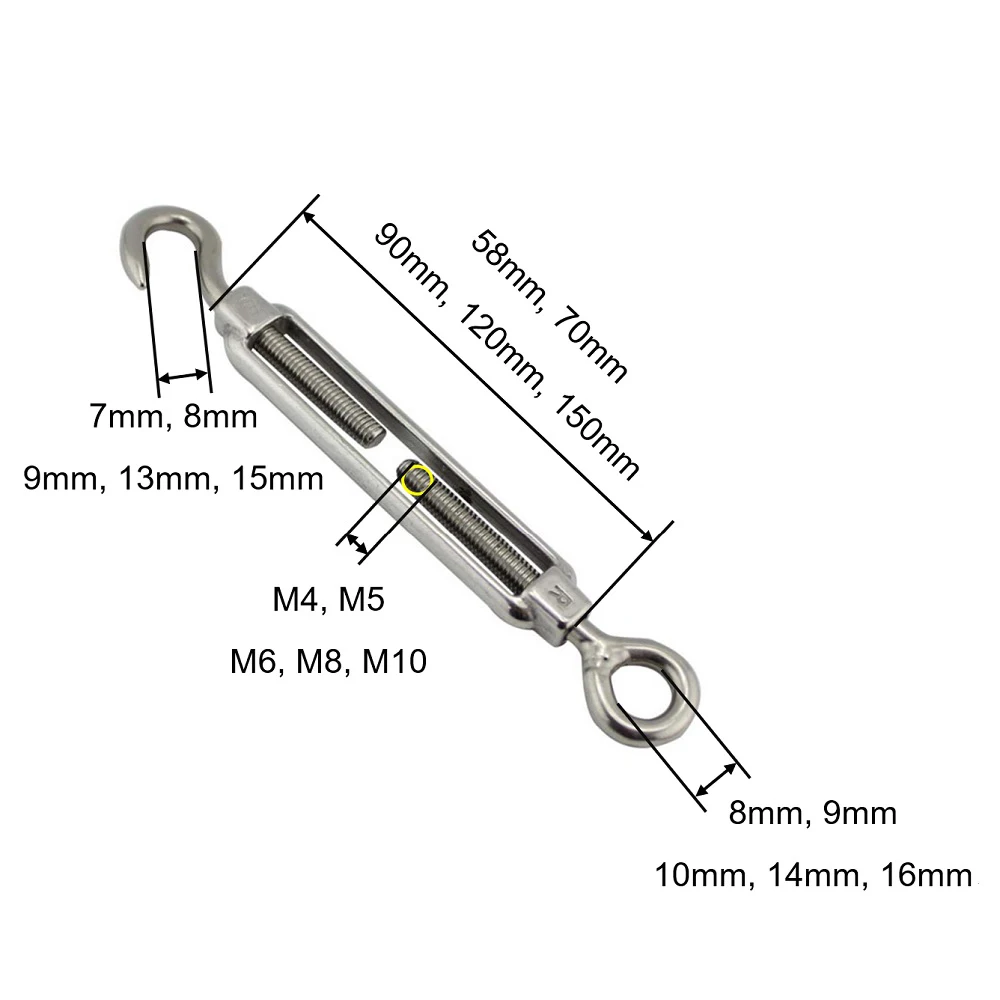 Pulling & Lifting BaiJ Hook&Eyd Turnbuckle,5 Pcs 304 Stainless Steel Adjustable Turnbuckle Cable