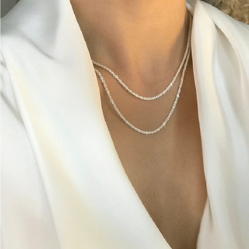 Silver Necklace 925 Sterling Silver Sparkling Clavicle Chain Shiny Choker Exquisite Necklace for Women Fine Jewelry Wedding Gift NK106