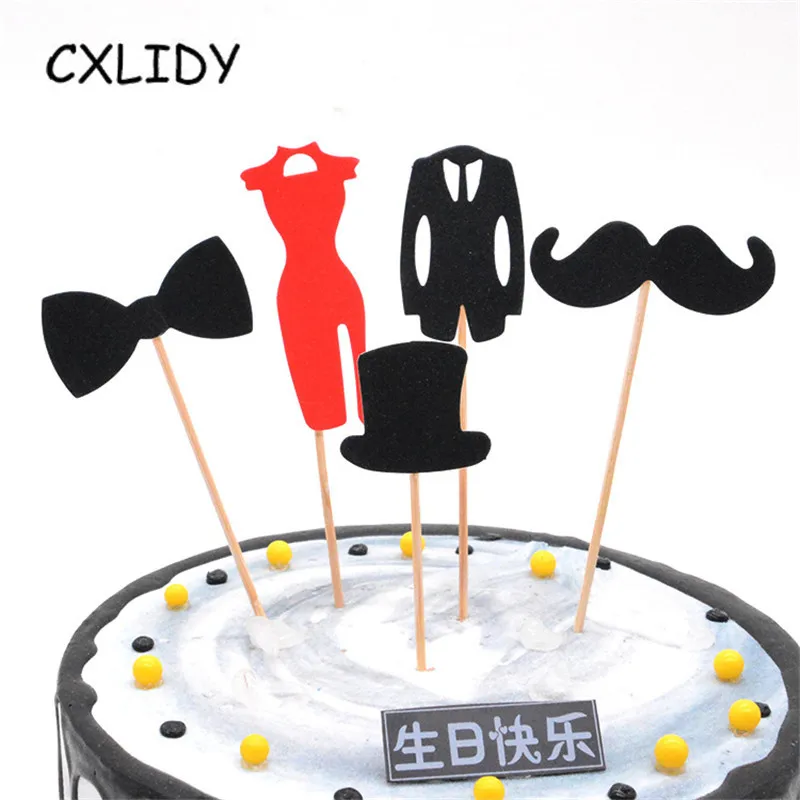 5pcs Bachelor Party Supplies Beard Suit Hat Cheongsam Bow Tie Cake Card Father's Day Birthday Decoration Tag aa090 (1)