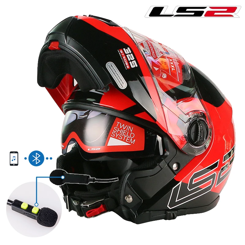 US $144.00 New Arrial LS2FF325 flip up bluetooth headset intercom motocycle helmet with double sun shield lens modular motorbike helmet