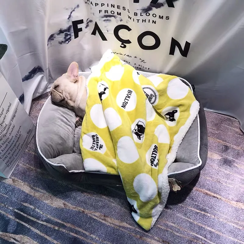 Cute Winter Warm Dog Cat Super Soft Blanket Bed Small Medium Large Dogs Puppy Cushion Mat French Bulldog Pug Dropshipping HZB03