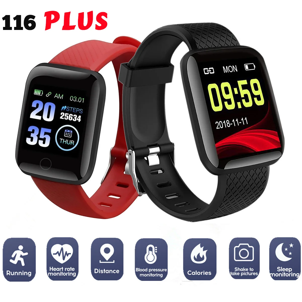 

SmartWatch 116 Plus Watch Smart Wristband Men Women Heart Rate Fitness Sports Watches Smart Band Waterproof Smartwatch Android