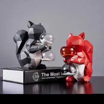 

Nordic Cute Abstract Geometry Raccoon Bear Statue Resin Ornament Home Decoration Accessories Procyon Lotor Art Sculpture R2472