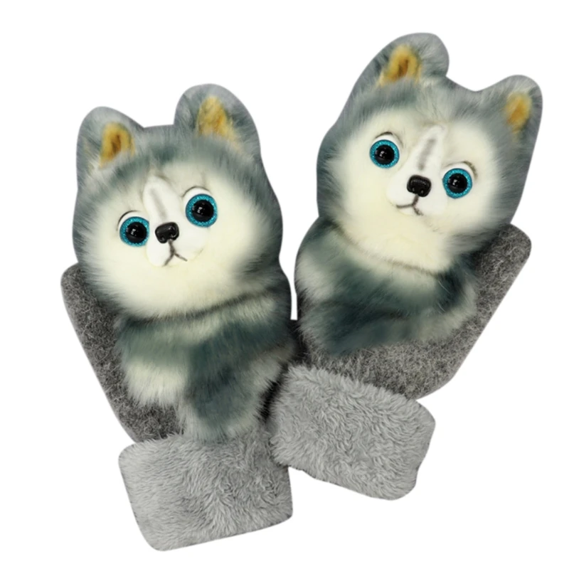 

Women Men Winter Knitted Gloves Cute 3D Fluffy Cartoon Animal Thermal Mittens