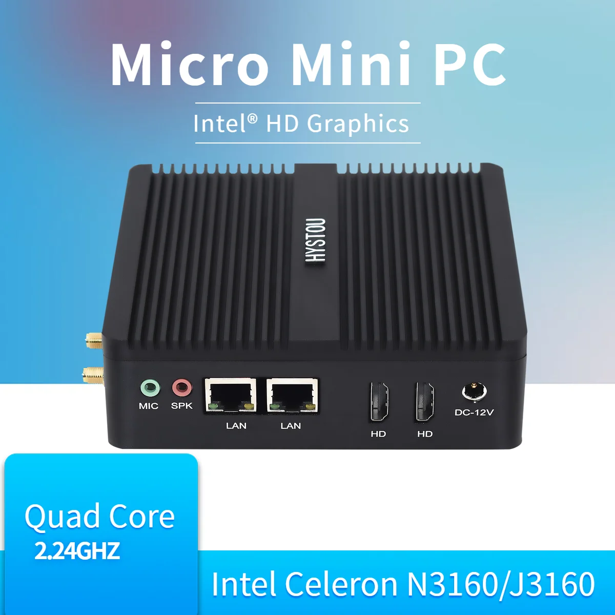 Hystou межсетевой ПК NUC J3160 N3160 безвентиляторный промышленный мини Windows Linux Dual NIC Pfsense 2