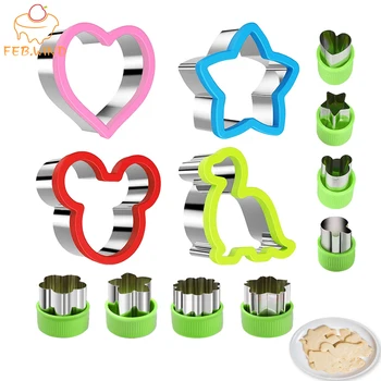 

12 Pcs Metal Sandwiches Cutter Set With 8 Pcs Vegetable Cutters Animal Dinosaur /Heart/Star/Mouse Shaped Fondant Cutter 766