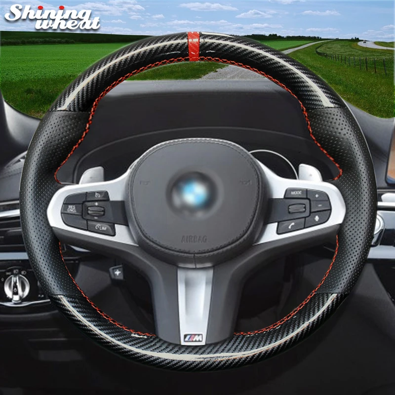 

Shining wheat PU Carbon Fiber Genuine Leather Car Steering Wheel Cover for BMW G30 525i 530i 530d M550i M550d 2017 2018 G32 630i