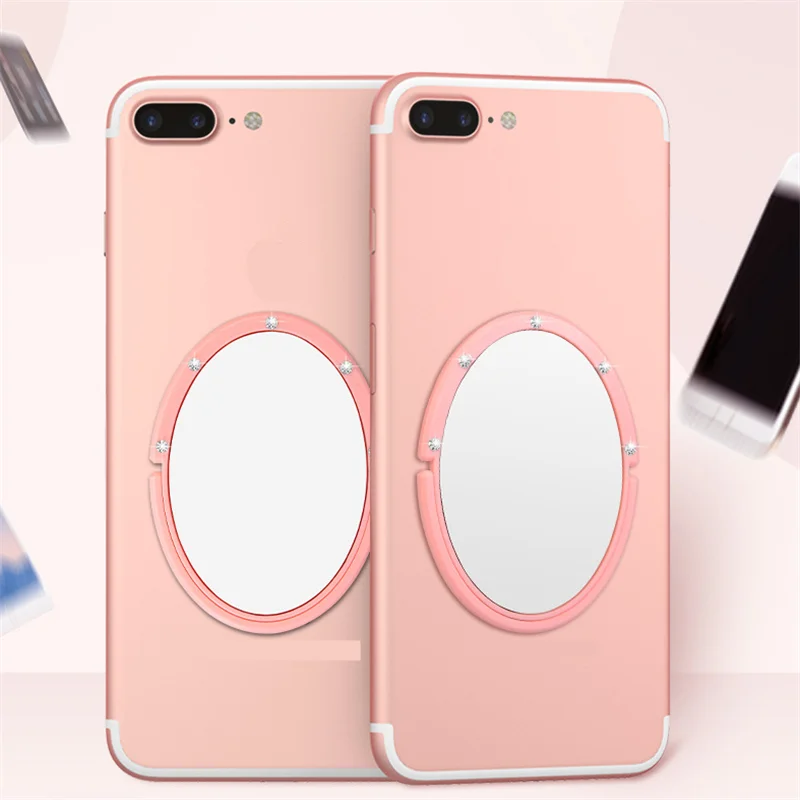 

UVR Rhinestone Finger Ring Circle Mirror Smart Phone Stand Holder Metal Mobile Phone Holder Stand For iPhone Xiaomi All Phone