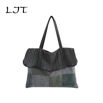 

Retro Cotton Linen Large Capacity Handbag Woman Casual Shoulder Bag Female Vintage Bucket Bags Designer Women's Black Big Tote