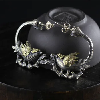 

Personal silver S925 pure silver jewelry wholesale Taiyin handmade rattan magpie female Earrings antique Earrings