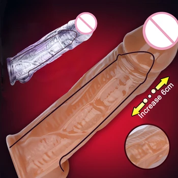 Male Dildos Condom Delay Ejaculation Reusable Penis Sleeve Male Enlargement Dick Extender Sex Toys for Men Enhancer Penis Ring 1