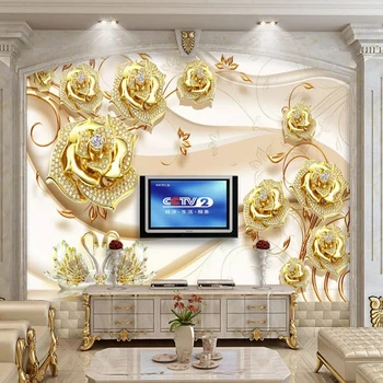 

Cheap Wallpaper For Living Room Wall Self-adhesive Noble Golden Diamond Rose 3d Wallpapers Wall Mural