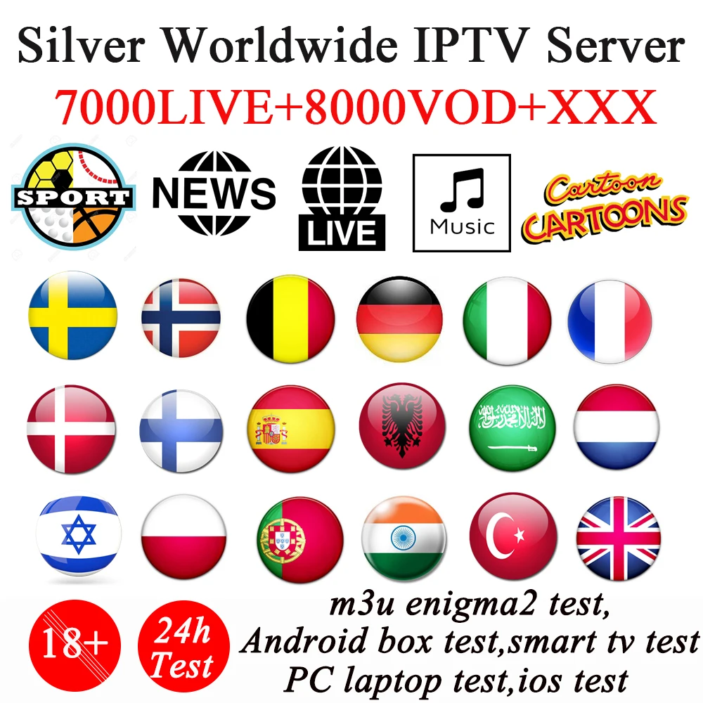 

Silver iptv Spain Portugal France Italy dutch French Arabic Belgium Sweden europe UK Poland m3u Subscription 7000LIVE smart iptv